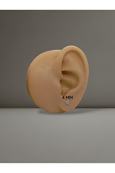 Kjewelry 925 Ayar Gümüş Zirkon Tektaş Beyaz Yıldız Küpe ( 1 Çift )