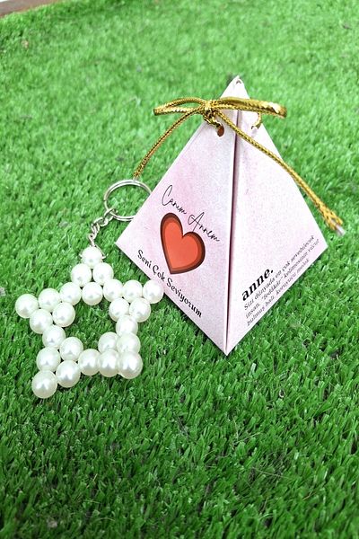 Emtory Home Mother's Day Special Pyramid Boxed Pearl Star Keychain - Mother's Day Gift - 10 Pieces