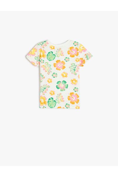 Koton Short Sleeve Floral Printed Crew Neck Cotton T-Shirt