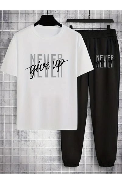 THEKONT تي شيرت علوي للنساء/الرجال مطبوع عليه NEVER/تي شيرت/بدلة رياضية من JOGGER