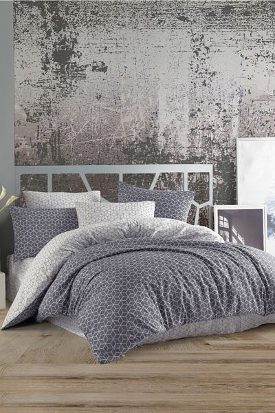 Taç Σετ Παπλωματοθήκη Crystal Single Terry Cotton Puzzle Γκρι