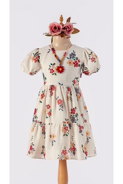 Tivido Girls' Short Sleeve Dress with Flowers and Necklace