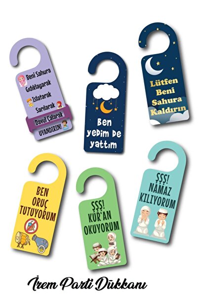 İrem Parti Dükkanı Ramazan Ayı Temalı Karton Kapı Kolu Askısı 7 Adet