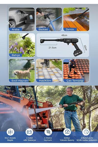 OG GERMANY STEEL ŞARJLI KÖPÜKLÜ OTO ARABA BAHÇE YIKAMA TABANCASI YÜKSEK BASINÇLI ÇİFT AKÜLÜ+ SÜNGER DETAY FIRÇALAR