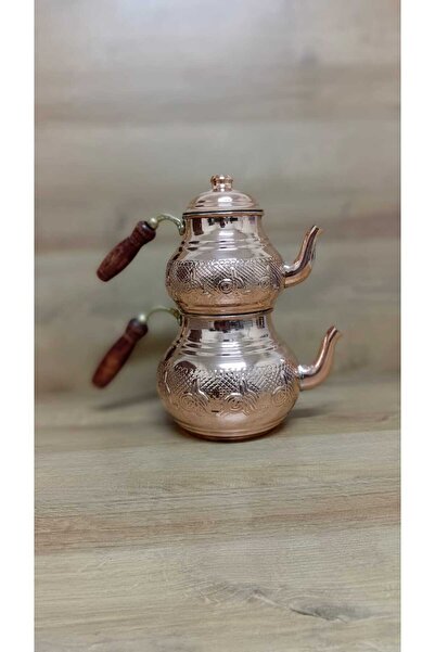 Erişim Bakırhanem Sebe Home Copper Medium Size Tuğra Patterned Teapot Set