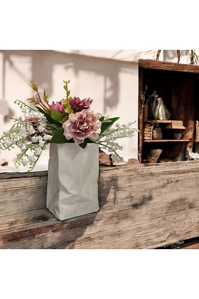 Maflen Decorative Vase in the Shape of Crinkled Paper Bag Bioplastic White