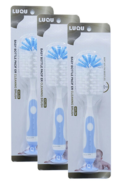 LUQU BABY فرشاة تنظيف الزجاجة والحلمة - زرقاء - عبوة من 3 قطع