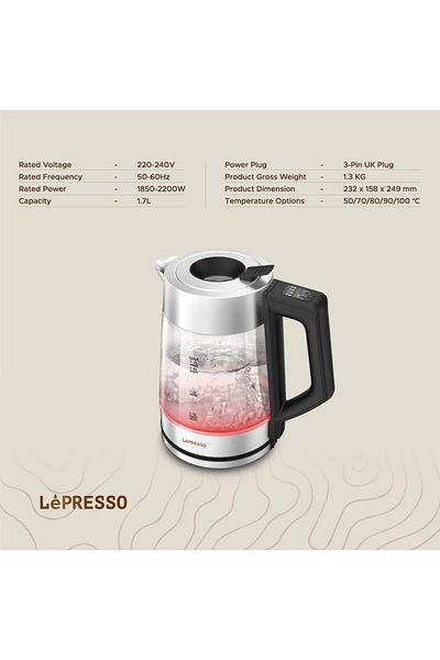 Lepresso 1.7L Glass Kettle 2200W - Black