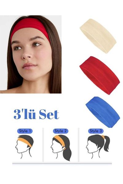 BERG 3 Pack Hair Band, Bandana Red - Blue - Cream