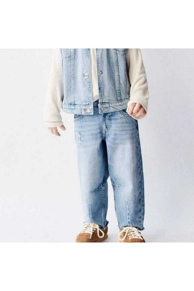OliveYouMom Blugi unisex pentru copii cu cusături la picioare