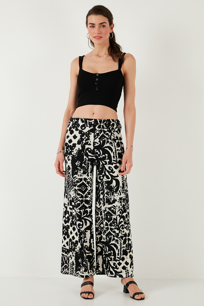 Lela Patterned Standard Fit High Waist Wide Leg Pants Pants 5869019