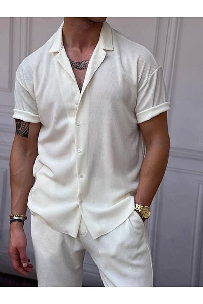 tetramoda Corded Cotton Short Sleeve Shirt