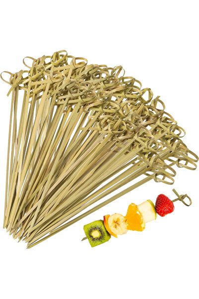adin tasarım Bambu Kürdan Yeşil Düğümlü 9 Cm 50li Hamburger Pasta Kürdanı Süs...