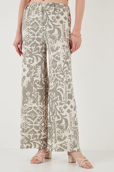 Lela Patterned Standard Fit High Waist Wide Leg Pants Pants 5869019