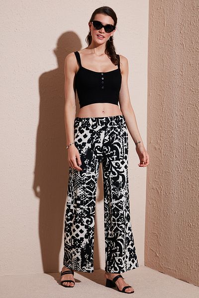 Lela Patterned Standard Fit High Waist Wide Leg Pants Pants 5869019