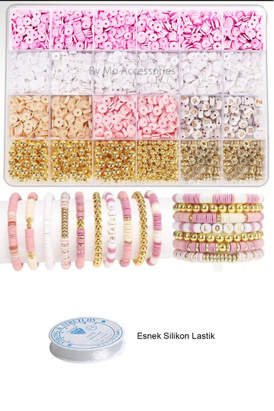 By MO Accessories Set de bijuterii cu litere Fimo și margele de aur în cutie ...