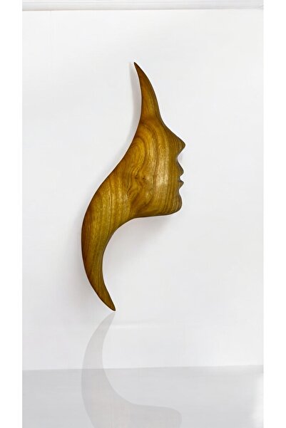El Yapımı Ahşap Oyma Kadın Yüzü Figürü Duvar Dekoru | 10,5 X 29 Cm