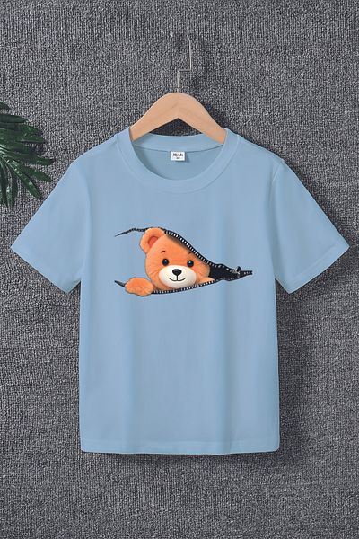 MYADA Tricou pentru copii cu imprimeu cu ursuleț în stil premium 22575