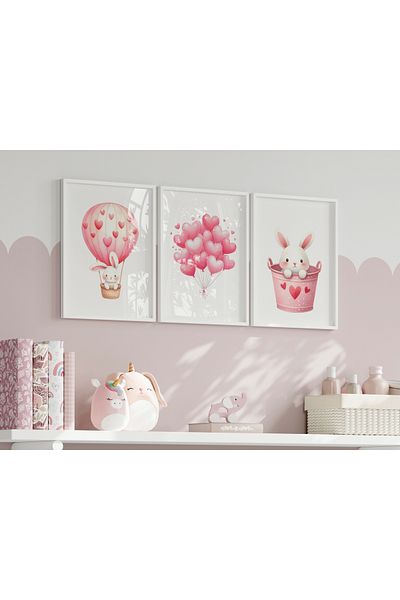 Home Σετ 3 Cute Powder Pink Flying Balloon Rabbit, Προϊόντα διακόσμησης παιδικού και βρεφικού δωματίου