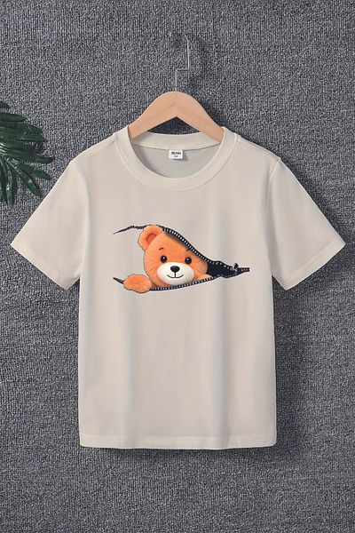 MYADA Tricou pentru copii cu imprimeu cu ursuleț în stil premium 22575