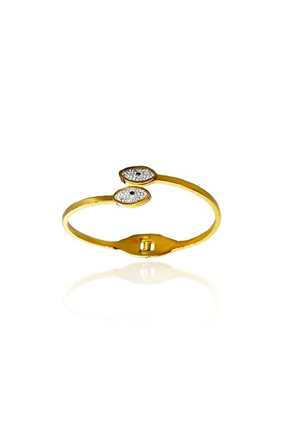 PRVT Gold Color Eye Figured Stainless Steel Handcuff Bracelet