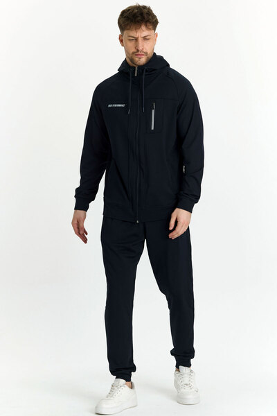 Marco Ferry Erkek Lacivert Kapüşonlu Önden Fermuarlı Şardonlu Dalgıç Kumaş Kı...