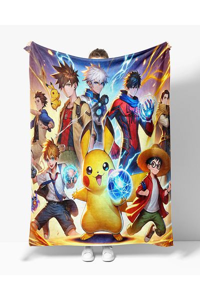 Erays Home Anime Pokemon Pattern Printed Fleece Blanket Tv Blanket Teen Fleece Blanket