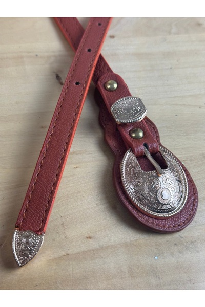 SEDEF TAKI Kiremit Turuncusu Vintage Kemer Gold Detaylı