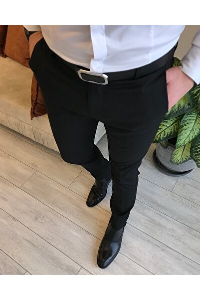 TerziAdemAltun Italian Cut Slim Fit Seasonal Men's Black Cloth Pants T3604