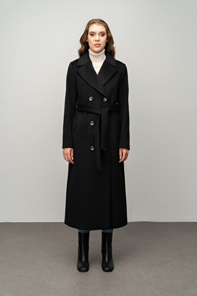 Olcay Černý dvouřadý exkluzivní kabát – bodový detail, model 3055