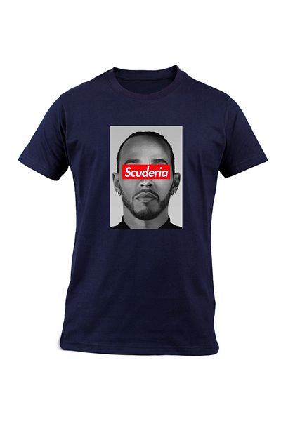 Efendioğlu Design Scuderia Printed Raw Printed Men's Navy Blue T-Shirt