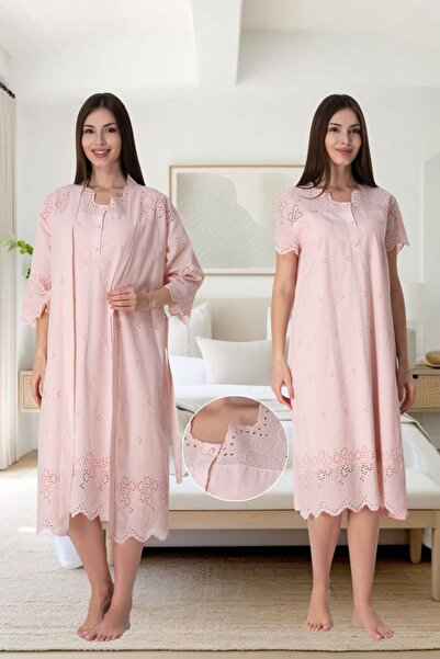 Effortt Pregnant Women's Scalloped 2-Piece Organic Elegant Nightgown Set Mate...