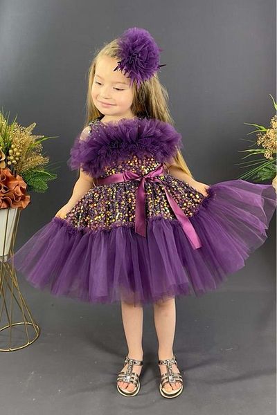 Mnk Baby&Kids Purple Sequined Bouquet Model Girl's Evening Dress - Mnk0516