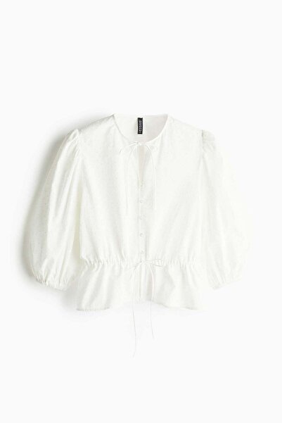 H&M بلوزة قطنية بأكمام منفوخة