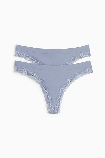 H&M 2-pack Seamless Lace-trimmed Thong Briefs