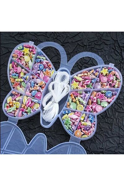 yiğit aksesuar Sea Figures in Box with Butterfly Pastel Beads Set Jewelry Making Supplies
