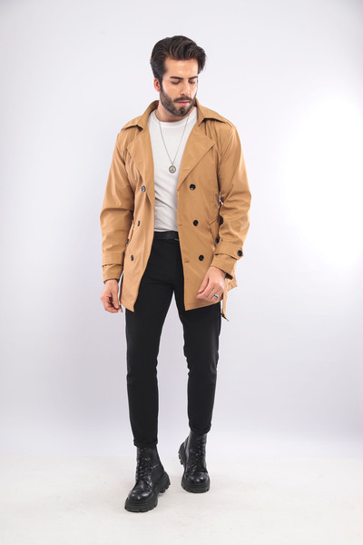 Fearless Erkek Regular Fit Kemer Detaylı Kruvaze Trençkot