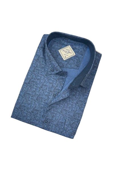 EREN STYLE Cămașă pentru bărbați cu mânecă lungă, albastră, din bumbac (Slim Fit Fit)