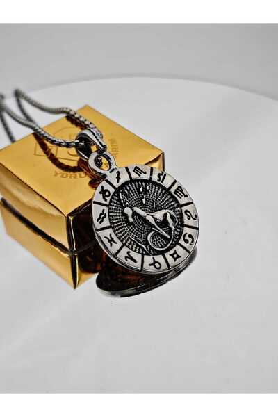 YÖRÜK TASARIM Capricorn Zodiac Sign Necklace - Women Men Steel Silver Color Special Design Astrology Necklace