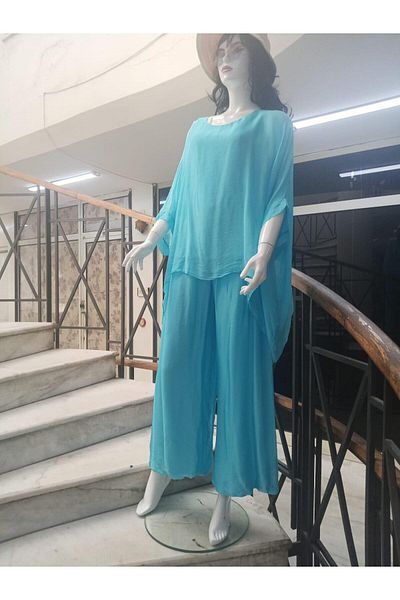 Bohem Stil Italian Lined Bat Sleeve Silk Blouse & Pants Set