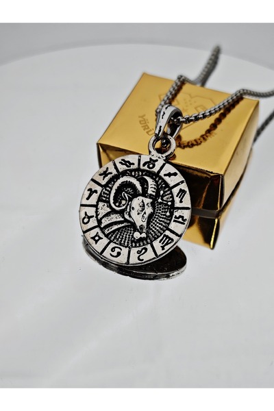 YÖRÜK TASARIM Aries Zodiac Sign Necklace - Women Men Steel Silver Color Special Design Astrology Necklace