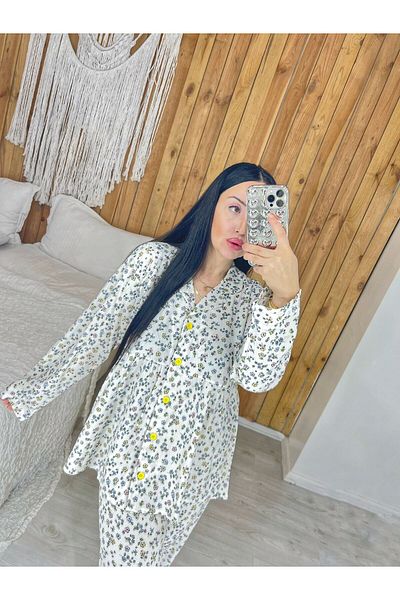 Pijamapartisi Flower Patterned Comfortable Wide Fit Maternity Pajama Set (Wide Fit)