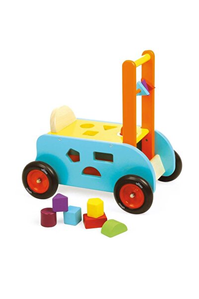 Vilac - 3 In 1 Push Along Trolley - Itmeli Şekil Oyunlu Araba