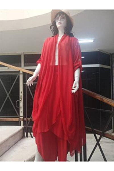 EREN STYLE Itayan Silk Detailed Shawl Kaftan- Asymmetrical Pants (Set of 2)