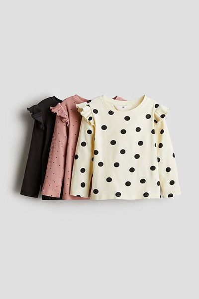 H&M 3-pack frill-trimmed jersey tops