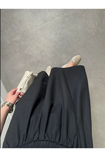 Gülmude Uzun Lastikli Günlük Etek Poplin Kumaş