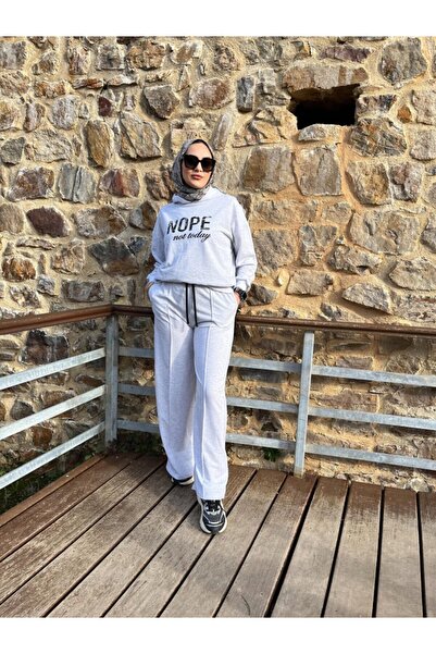 Butik Aura Mou    Women's Long Sleeve Nope Printed Ribbed Waist Double Suit