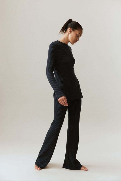 H&M Flared rib-knit trousers