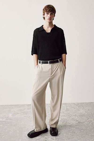 H&M Loose Fit Hole-knit polo shirt