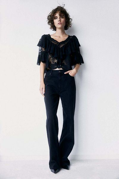 H&M Flounce-trimmed lace blouse